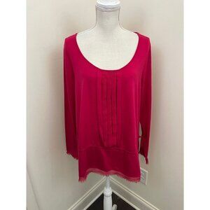 Elle Red Peplum Pleated Center Long Sleeve Top Size XL